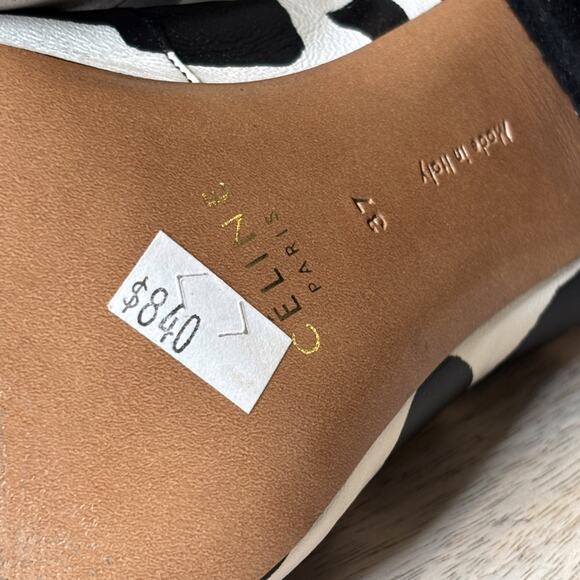 CELINE Paris Black White Graphic Leather Cone Heel Pumps Size 37 Made in Italy - Picture 12 of 14